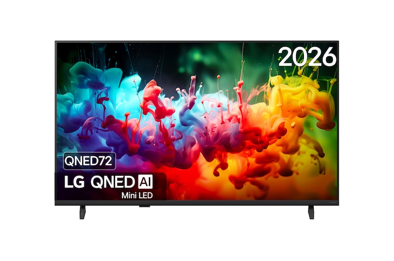 Vooraanzicht van 43 inch LG QNED AI QNED72 Mini LED 4K Smart TV 2026 43QNED72B6B